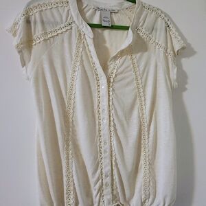 American Rag Cream Lace Trim Blouse